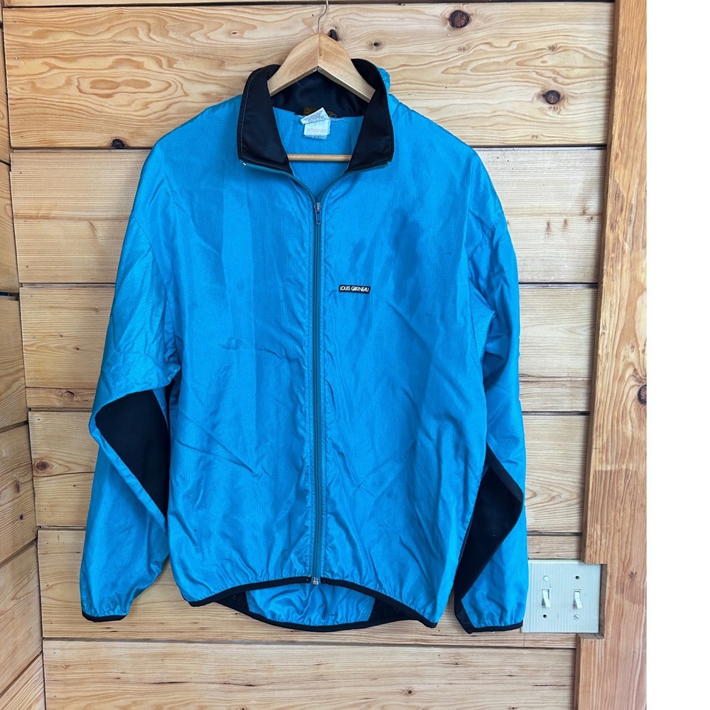 Louis Garneau Mens Cycling Windbreaker Jacket Blue Full Zip Made in Canada L